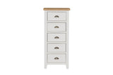 Cashmere Wooden 5 Drawer Narrow Tallboy with Oak Top