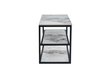 White Marble Effect Stone TV Media Unit Metal Framed
