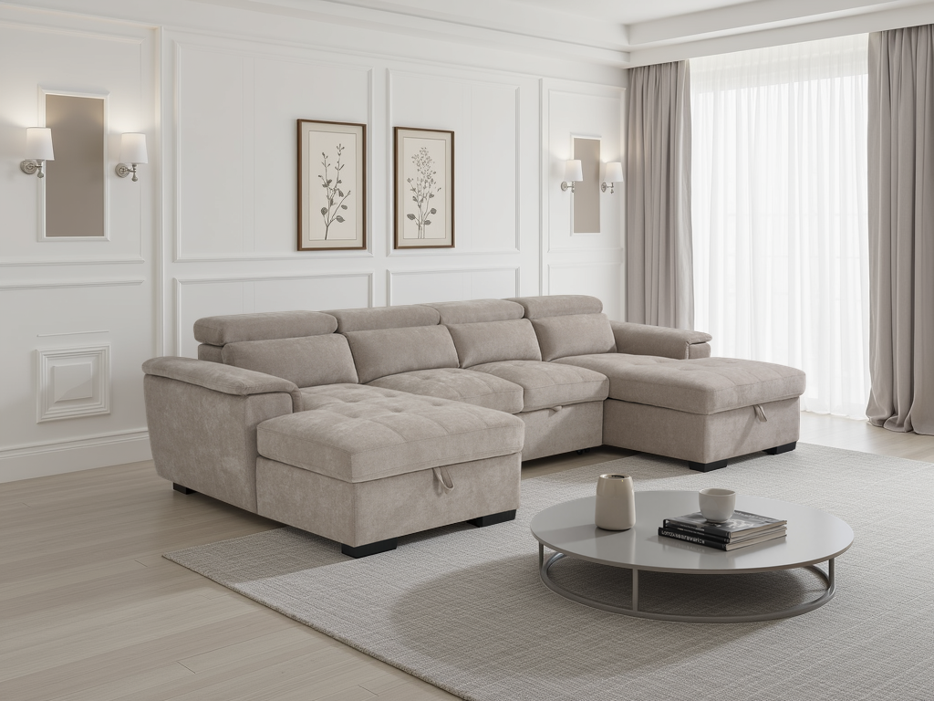 Alaya Sofabed Beige U Shape Corner - Ready2Go Furniture