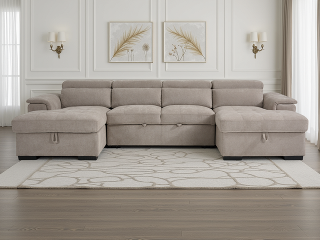 Alaya Sofabed Beige U Shape Corner - Ready2Go Furniture