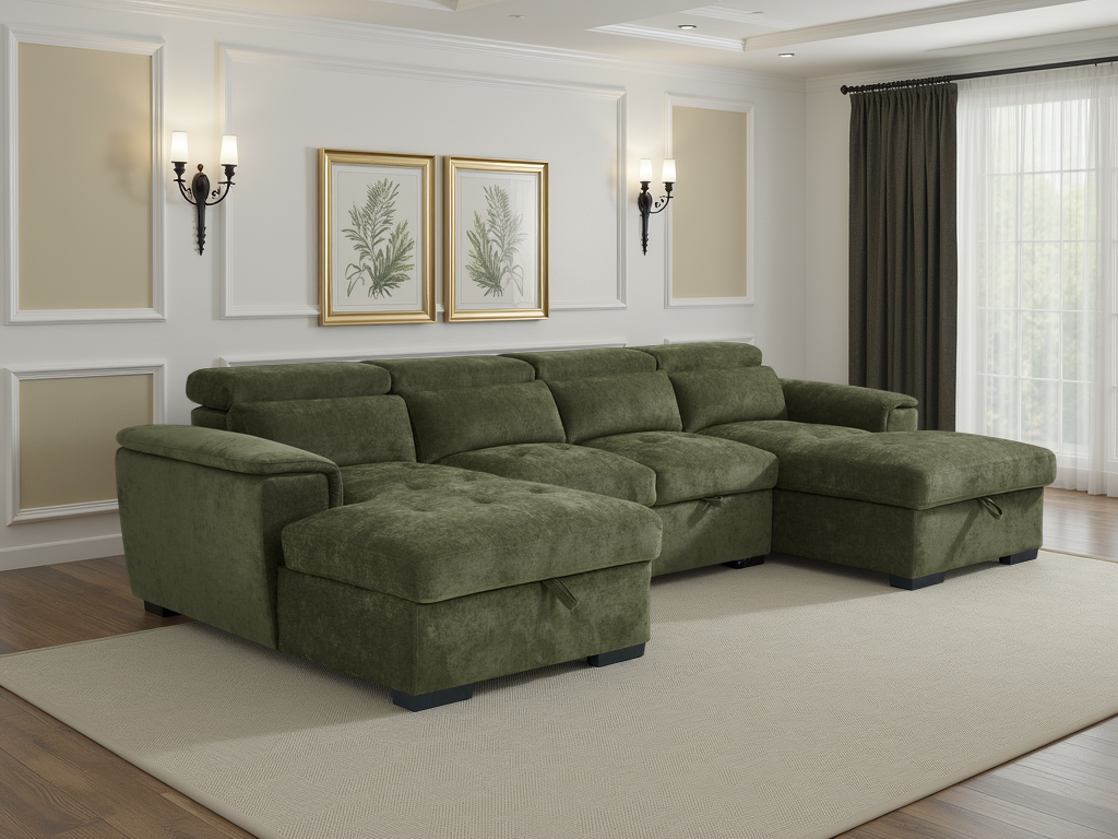 Alaya Sofabed Green U Shape Corner - Ready2Go Furniture