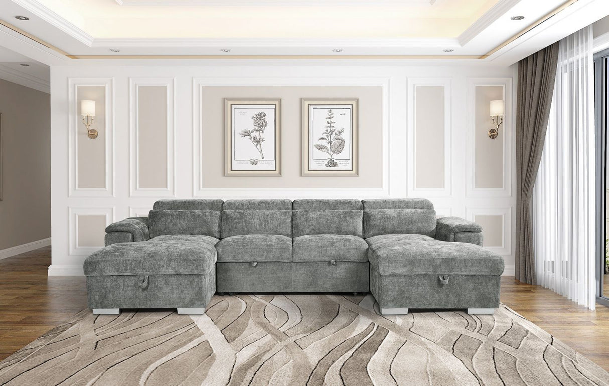 Grey Fabric Large U Shape Corner Sofa Bed
