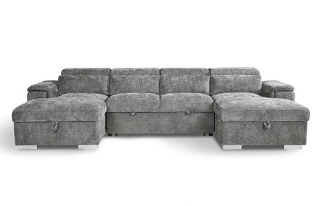 Grey Fabric Large U Shape Corner Sofa Bed