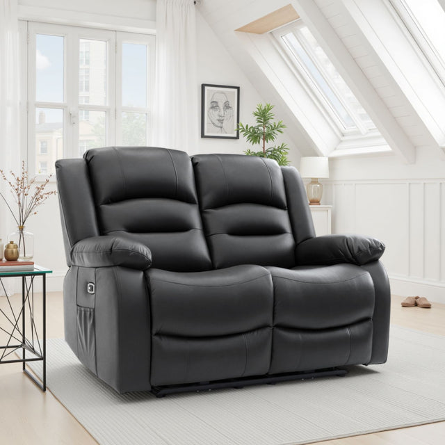 Black Leather Effect 2 Seater Electric Recliner Sofa