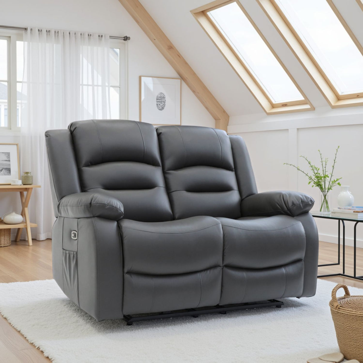 Grey Leather Effect 2 Seater Electric Recliner Sofa