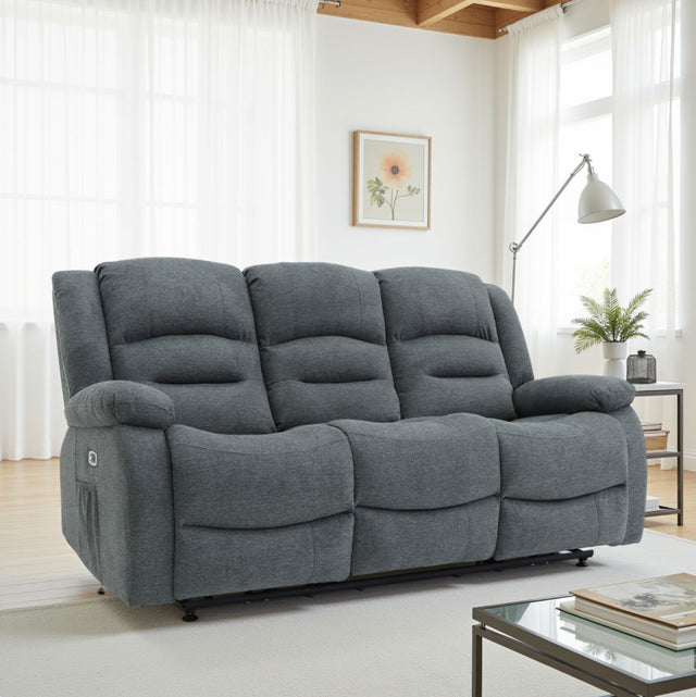 Graphite Fabric 3 Seater Electric Recliner Sofa