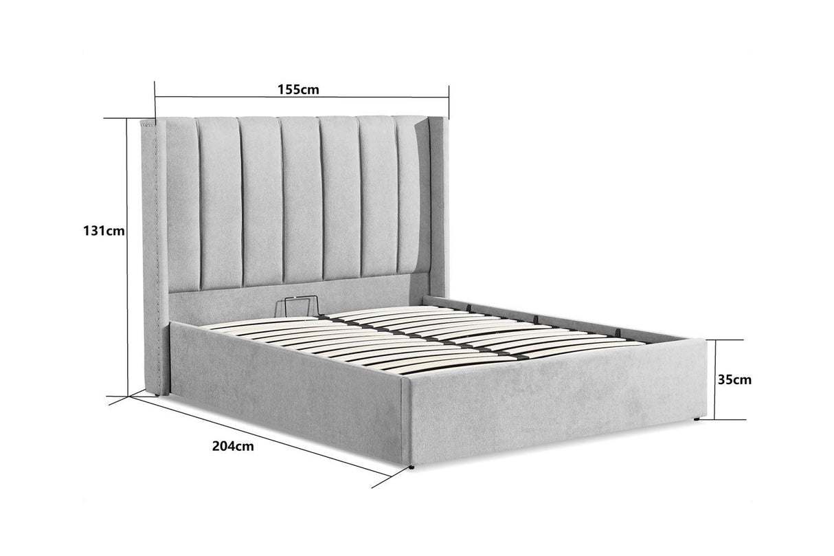 Grey Fabric Double Ottoman Bed Frame