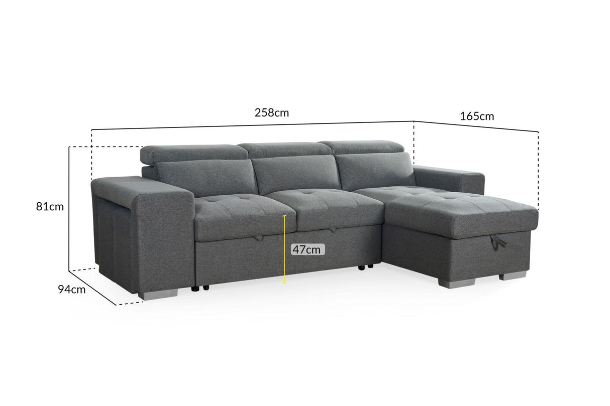 Grey Fabric Universal Corner Sofabed with Storage