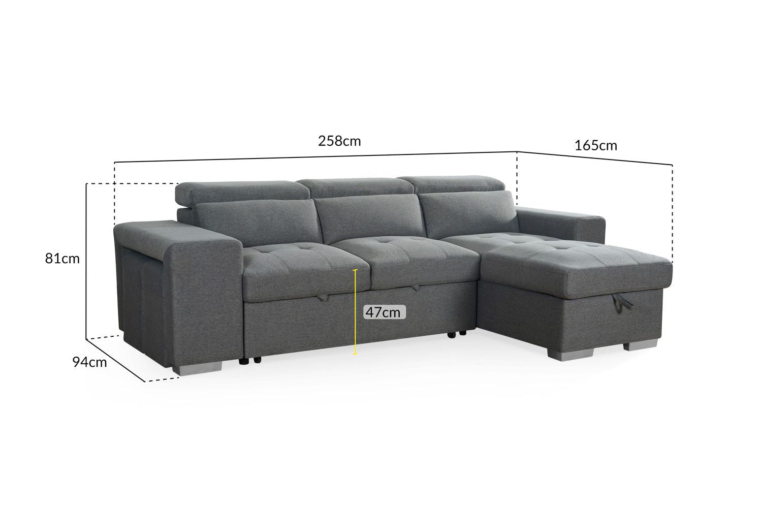Grey Fabric Universal Corner Sofabed with Storage