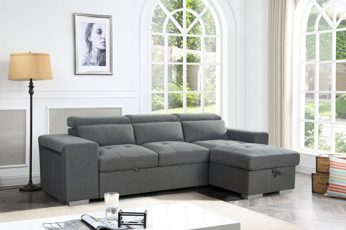 Grey Fabric Universal Corner Sofabed with Storage