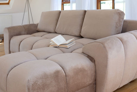 Mocha Velvet Upholstery Large Convertible Corner Sofabed