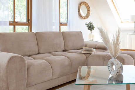 Mocha Velvet Upholstery Large Convertible Corner Sofabed