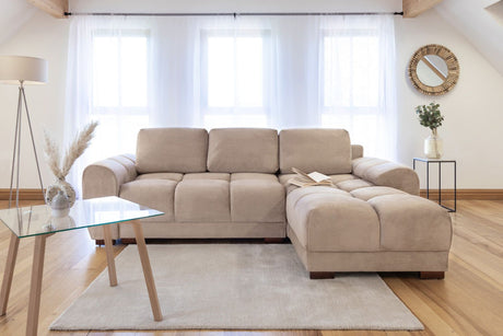 Mocha Velvet Upholstery Large Convertible Corner Sofabed