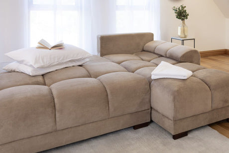 Mocha Velvet Upholstery Large Convertible Corner Sofabed