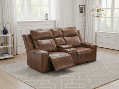 Brown Leather 2 Seater Electric Recliner Sofa with Console