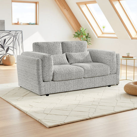 Grey Chenille Fabric 2 Seater Sofa with Chunky Arm Cushions
