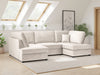 Beige Fabric U Shaped Corner Sofa Wooden Feet
