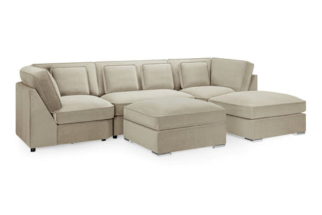 Beige Velvet U Shape Large Corner Sofa with Footstool