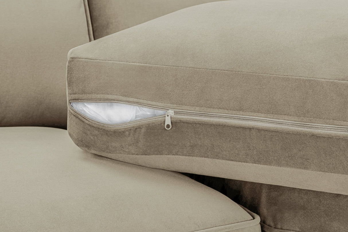 Beige Velvet U Shape Large Corner Sofa with Footstool