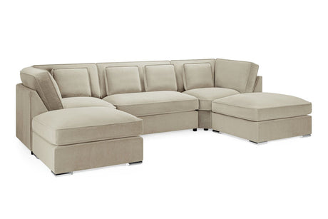 Beige Velvet Fabric U Shaped Large Corner Group Sofa