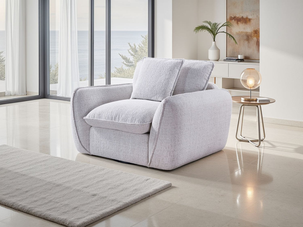 Beige Fabric Full Back Armchair with Piping Detail