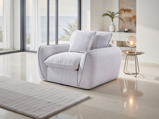 Beige Fabric Full Back Armchair with Piping Detail