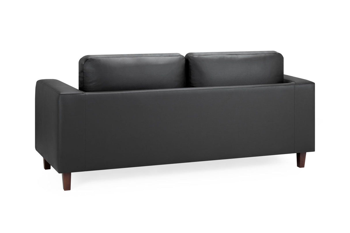 Black Leather 3 Seater Sofa Walnut Wooden Feet