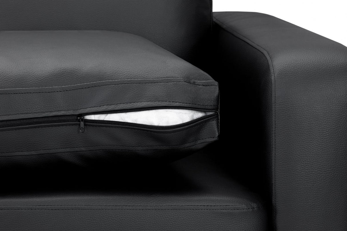 Black Leather 3 Seater Sofa Walnut Wooden Feet