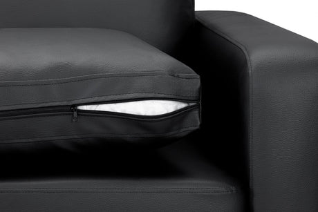 Black Leather Effect 2 Seater Sofa Wooden Feet