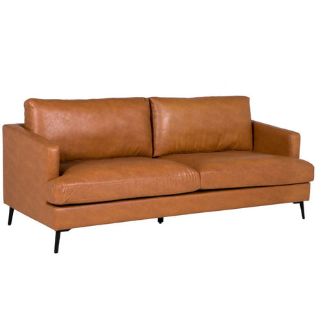 Modern Tan PU Upholstery 3 Seater Sofa with Black Metal Legs