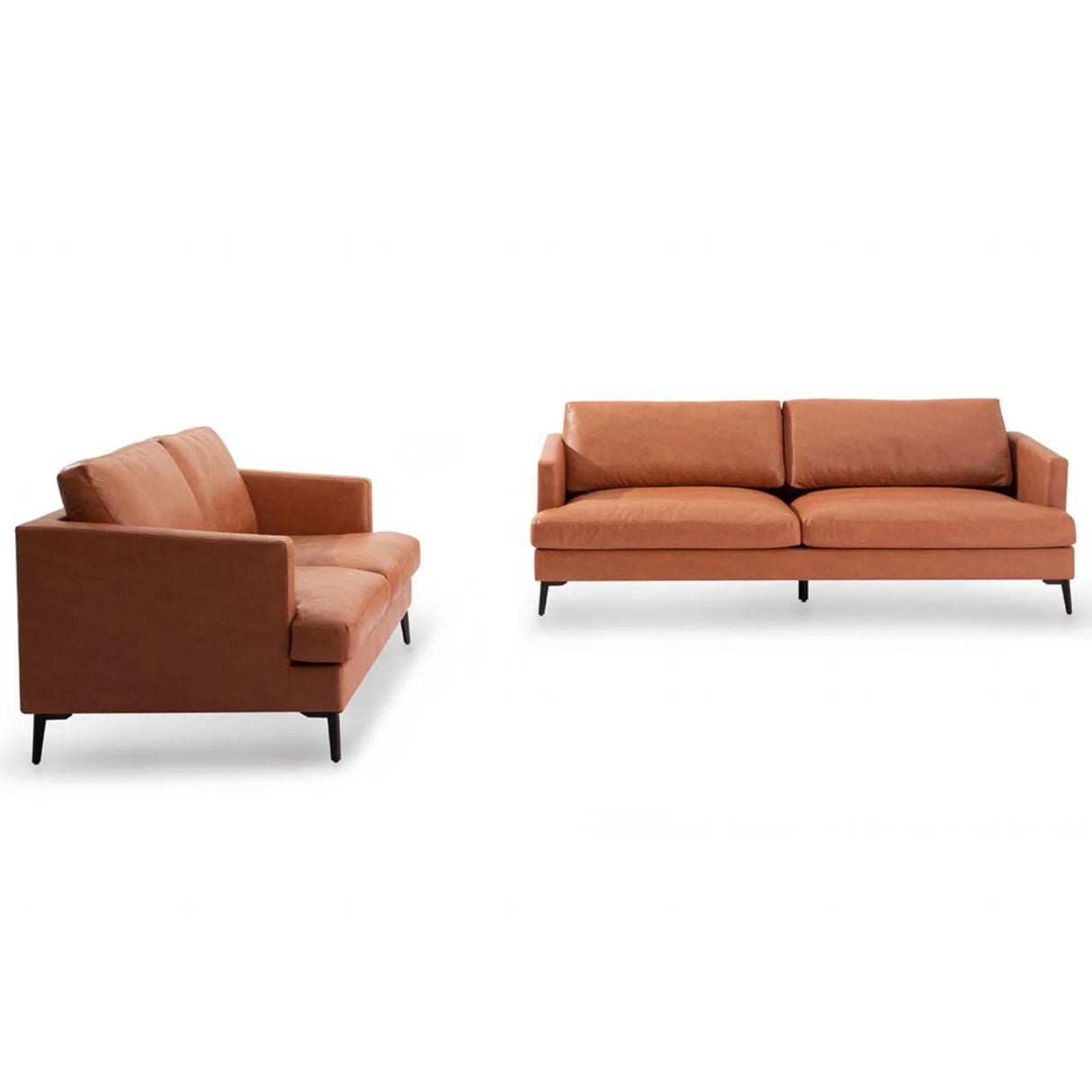 Modern Tan PU Upholstery 3 Seater Sofa with Black Metal Legs