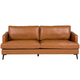 Modern Tan PU Upholstery 3 Seater Sofa with Black Metal Legs