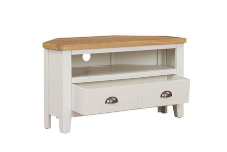 Cashmere Wooden 2 Drawer Corner TV Media Unit Oak Top