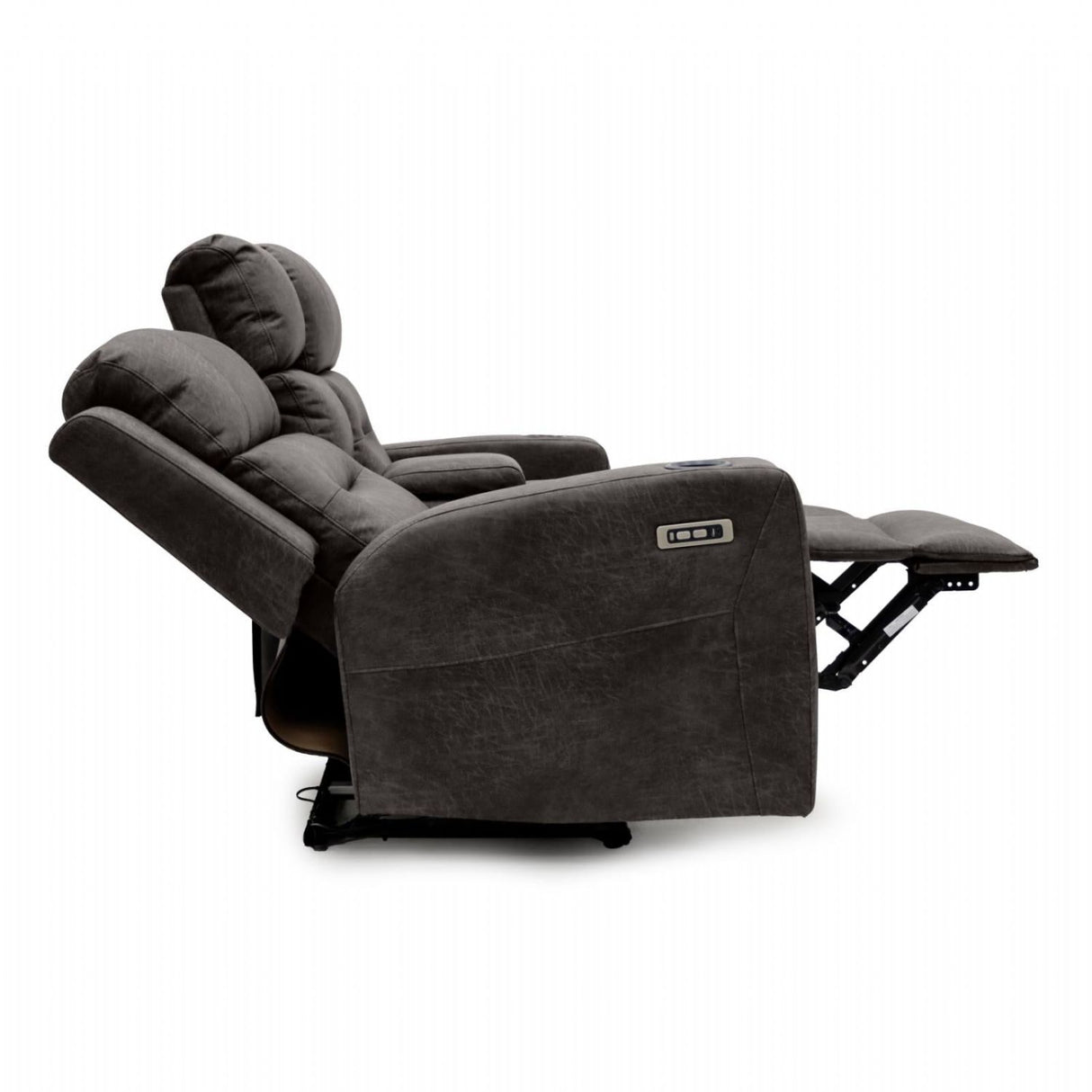 Brown Fabric 2 Seater Electric Power Recliner Sofa with LED