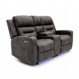 Brown Fabric 2 Seater Electric Power Recliner Sofa with LED