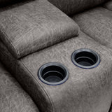 Brown Fabric 2 Seater Electric Power Recliner Sofa with LED