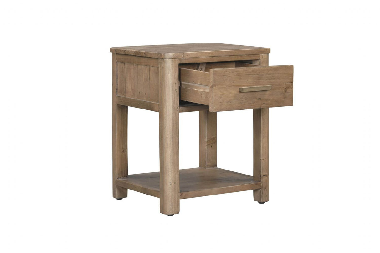 Rustic Pine Wood 1 Drawer Bedside Table