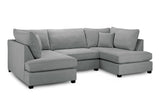Grey Fabric Upholstery U Shape Corner Sofa Black Feet