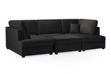 Black Fabric U Shape Plush Black Corner Sofa