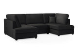 Black Fabric U Shape Plush Black Corner Sofa