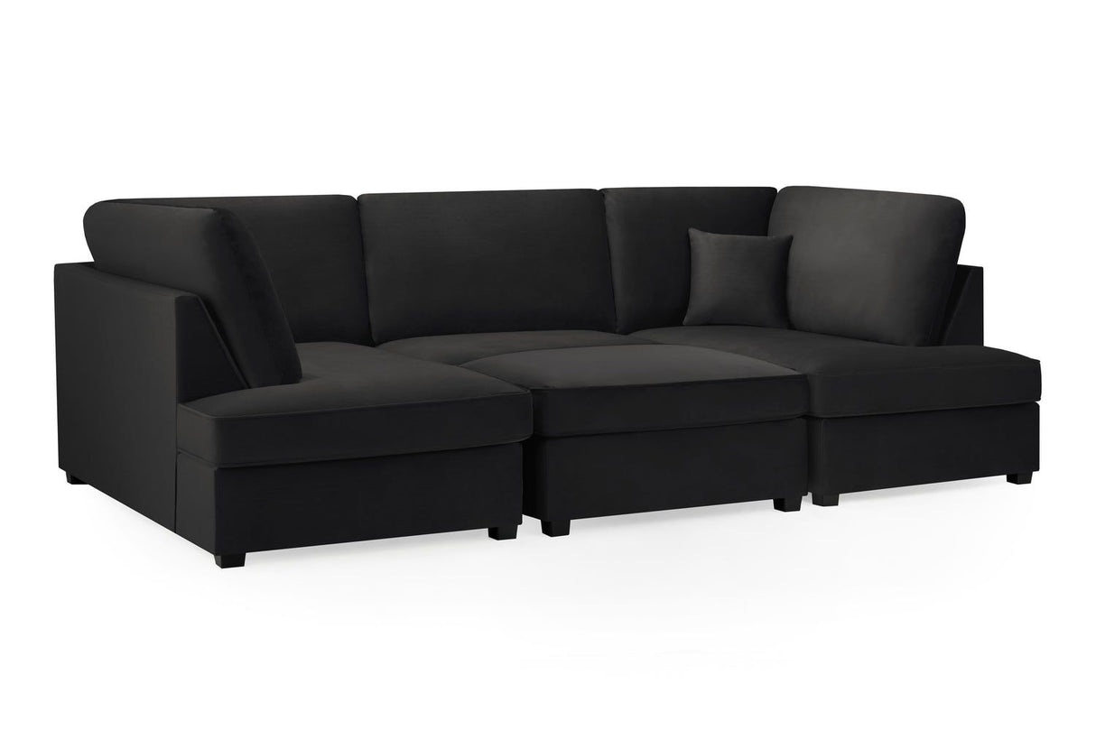 Black Fabric U Shape Plush Black Corner Sofa