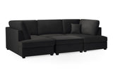Black Fabric U Shape Plush Black Corner Sofa