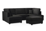 Black Fabric U Shape Plush Black Corner Sofa