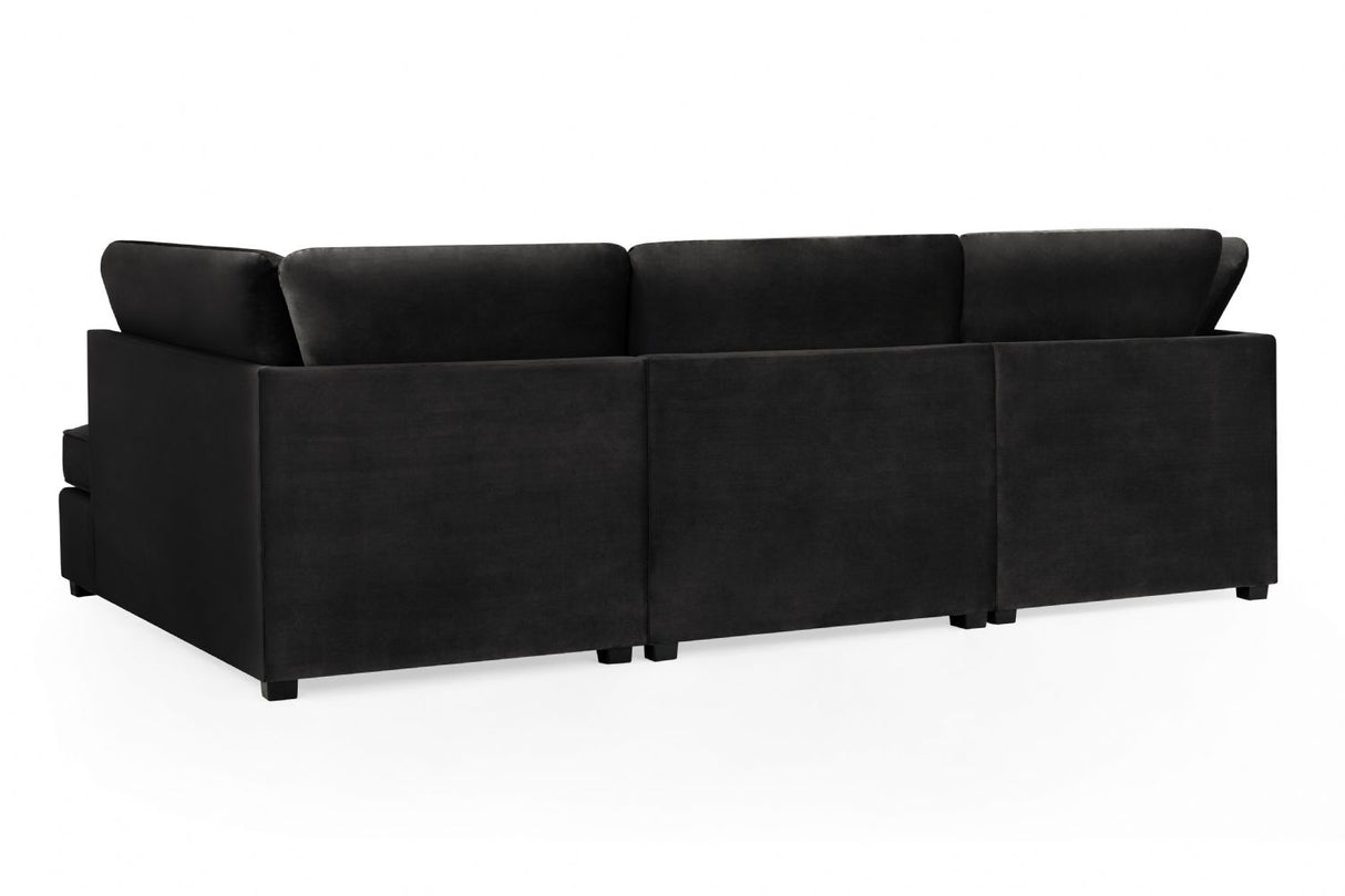 Black Fabric U Shape Plush Black Corner Sofa
