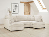 Beige Boucle Fabric Upholstered U Shaped Corner Sofa