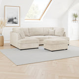 Beige Boucle Fabric Upholstered U Shaped Corner Sofa