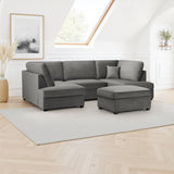 Grey Fabric U Shape Fullback Corner Sofa