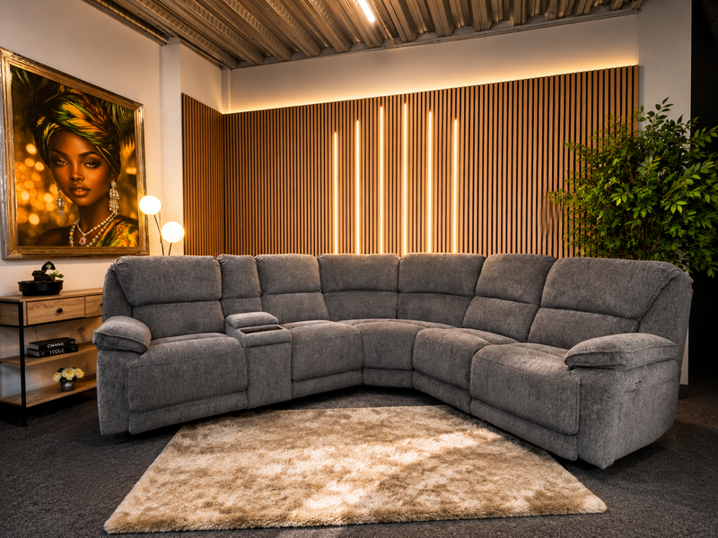 Diego Power Recliner Corner Tech Sofa, Chunky Chenille Charcoal