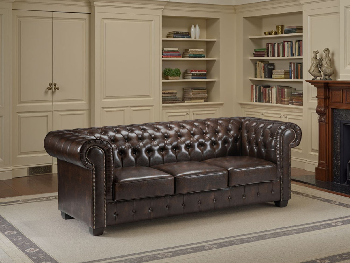 Chesterfield Sofa Antique Brown 3 Seater