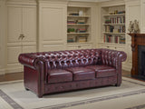 Red Leather Buttoned 3 Seater Chesterfield Sofa